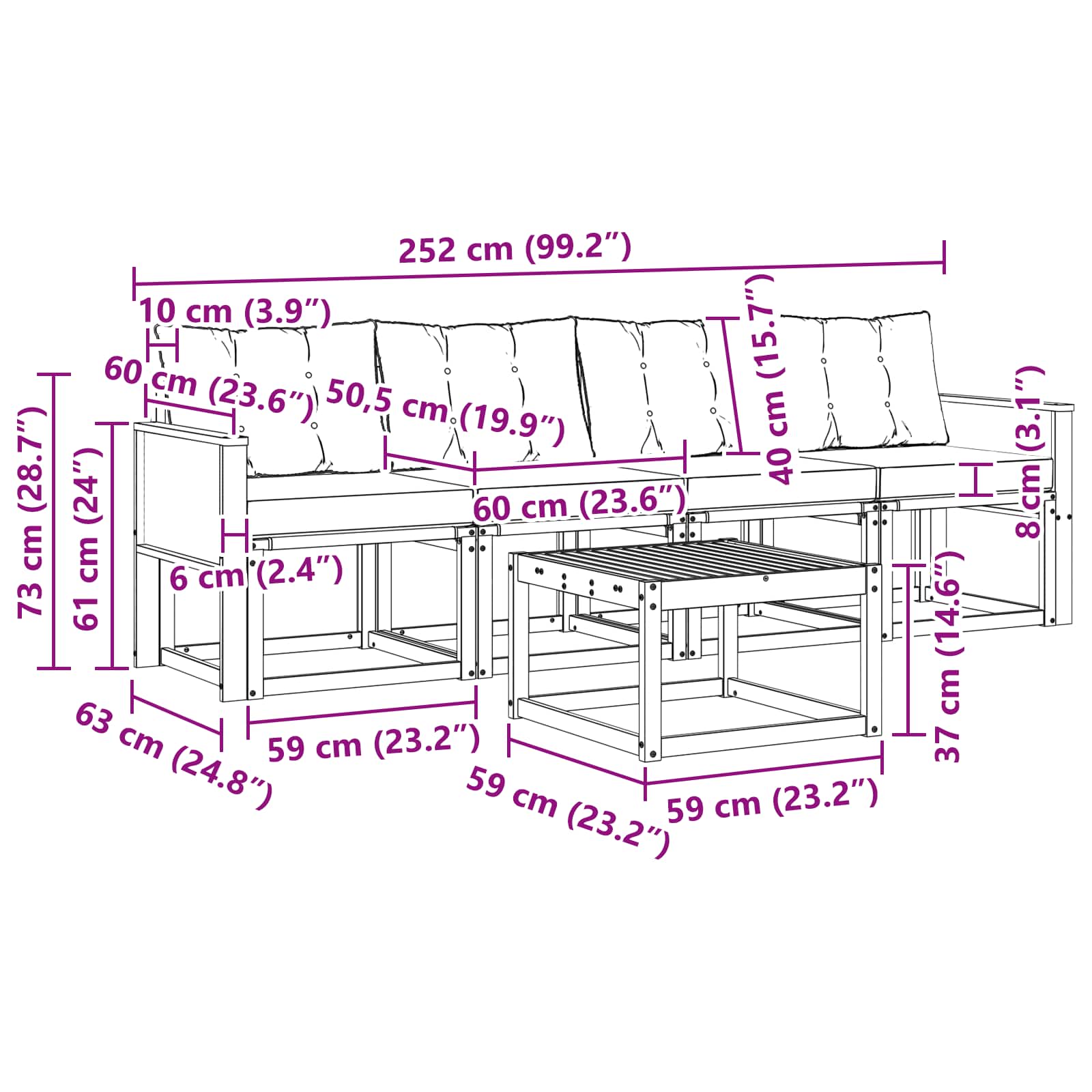 Outdoor-Sofagarnitur 5 stk. Natur und Creme