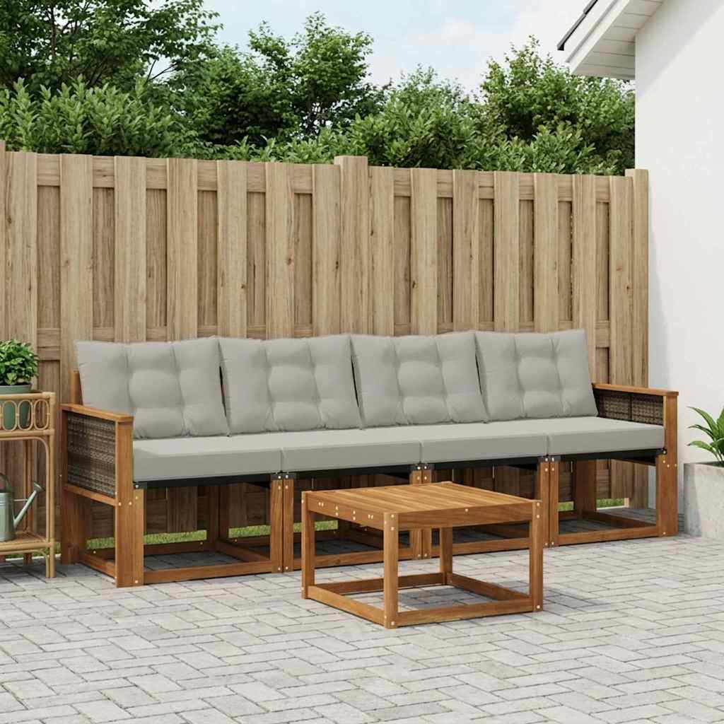 Outdoor-Sofagarnitur mit Kissen 5 pcs Natürlich und Hellgrau