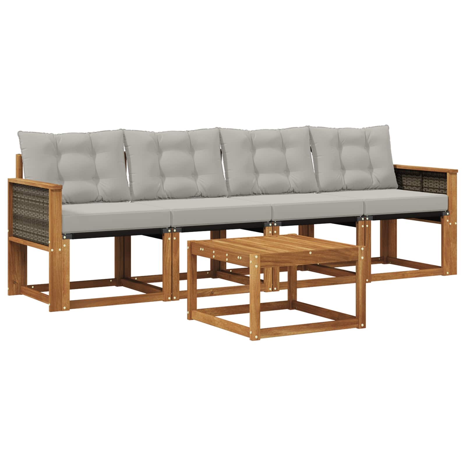 Outdoor-Sofagarnitur mit Kissen 5 pcs Natürlich und Hellgrau