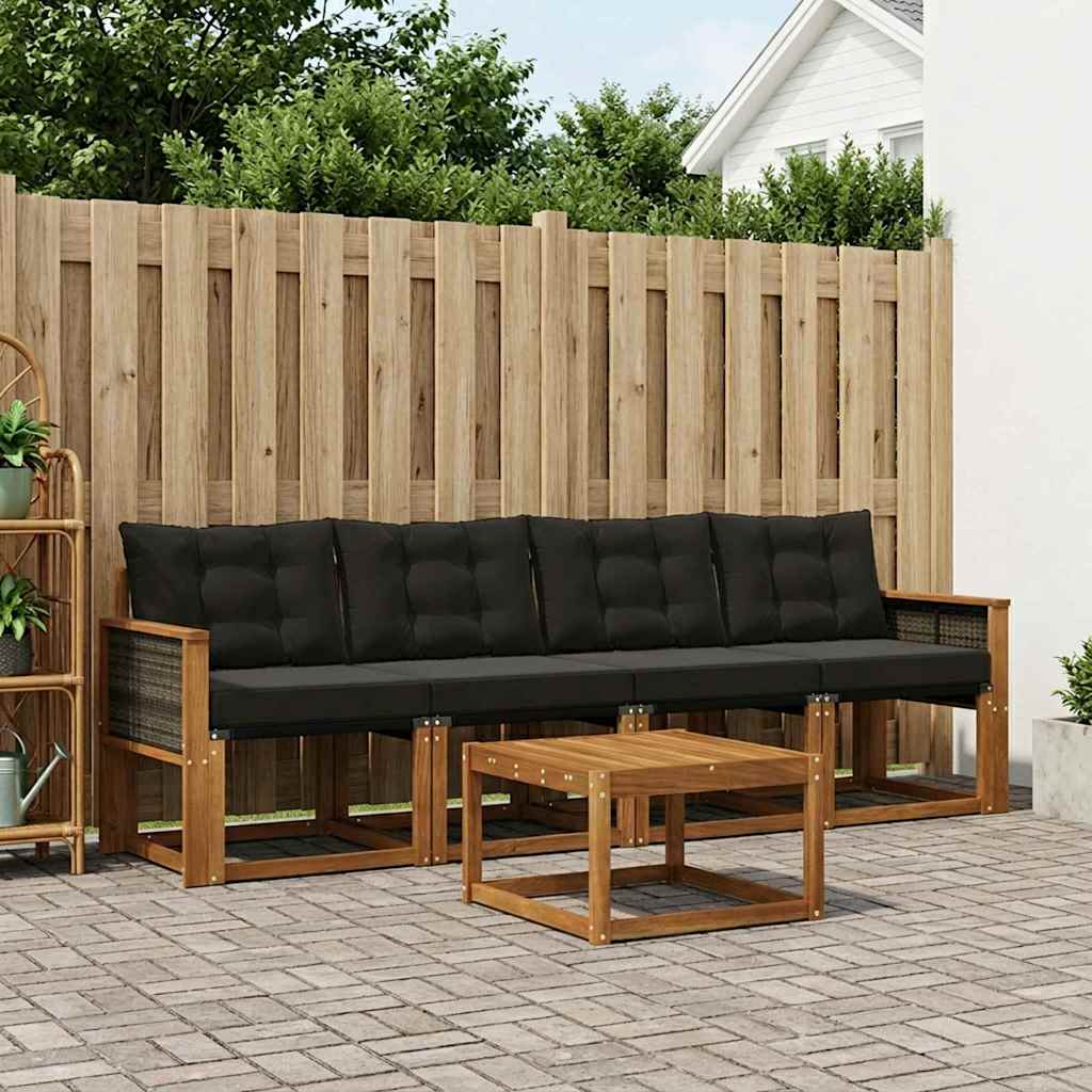 Outdoor-Sofagarnitur 5 stk. Natürlich und Schwarz