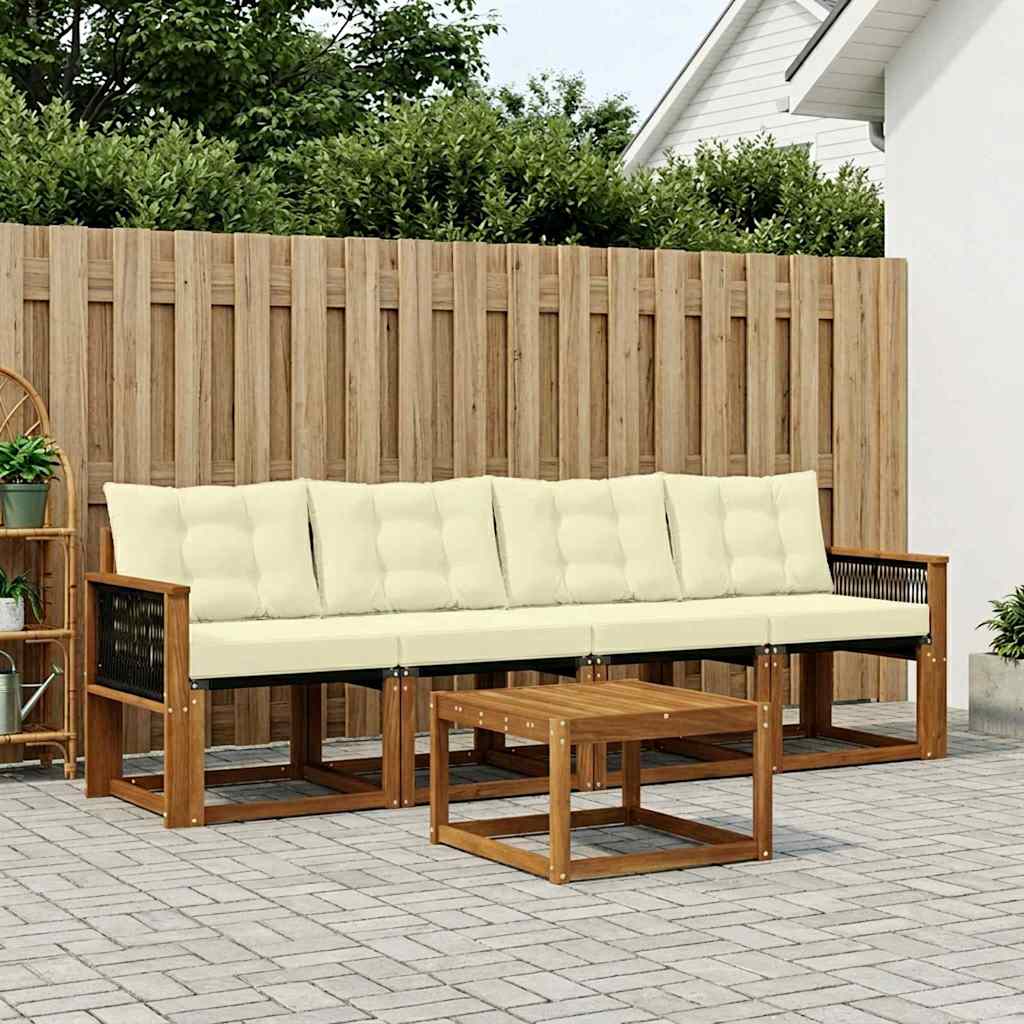 Outdoor-Sofagarnitur mit Kissen 5 pcs Natur und Creme