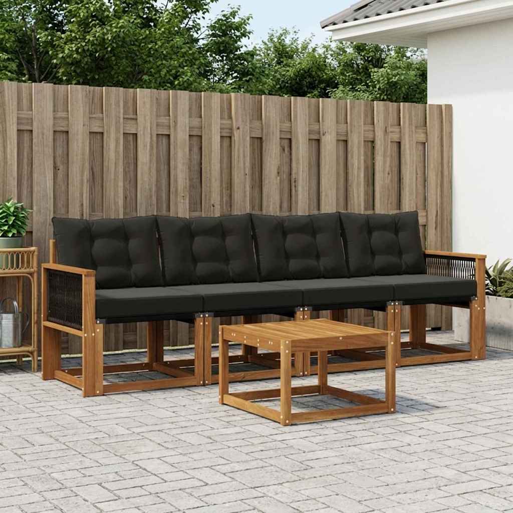 Outdoor-Sofagarnitur 5 stk. Natur und Schwarz