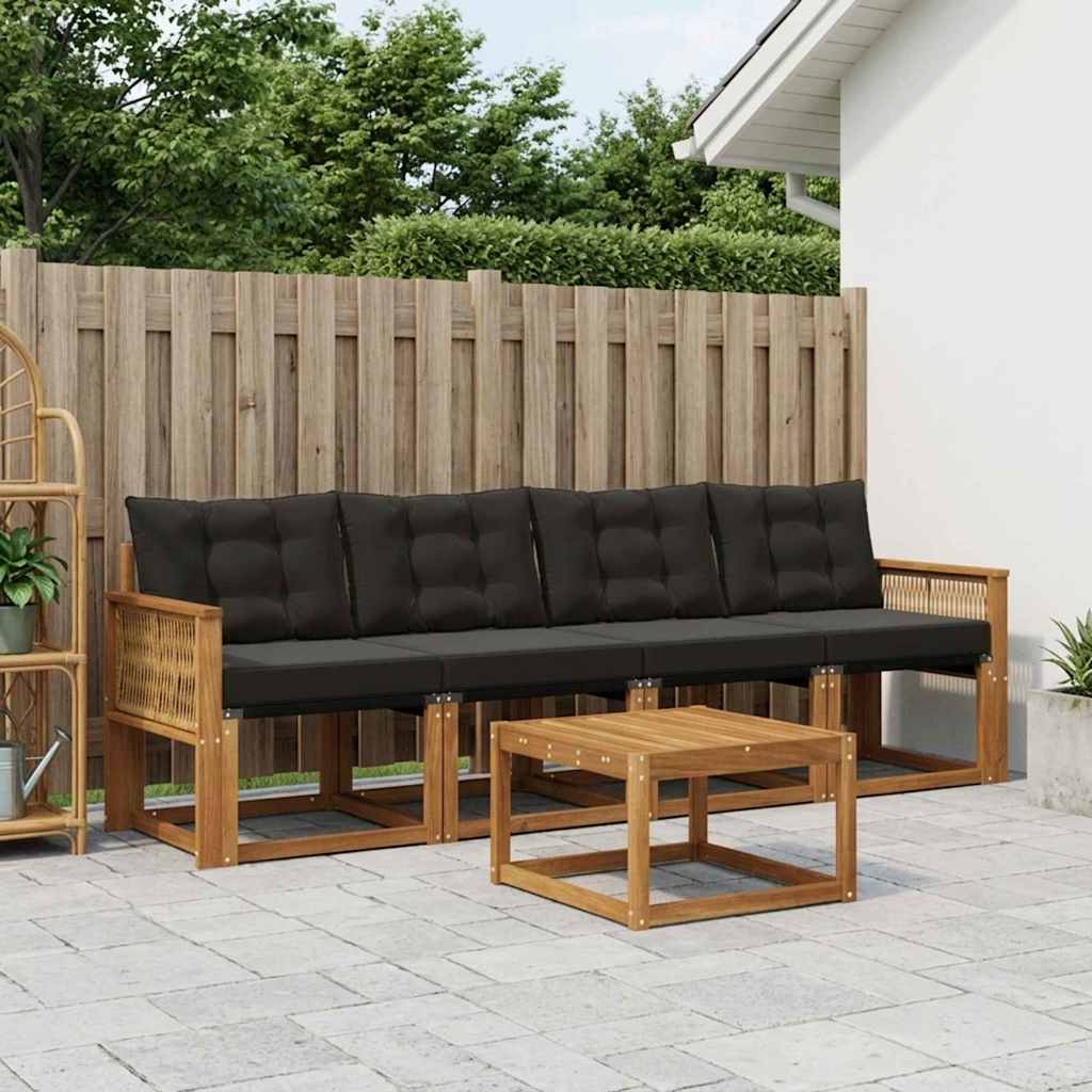 Outdoor-Sofagarnitur mit Kissen 5 pcs Natürlich und Schwarz