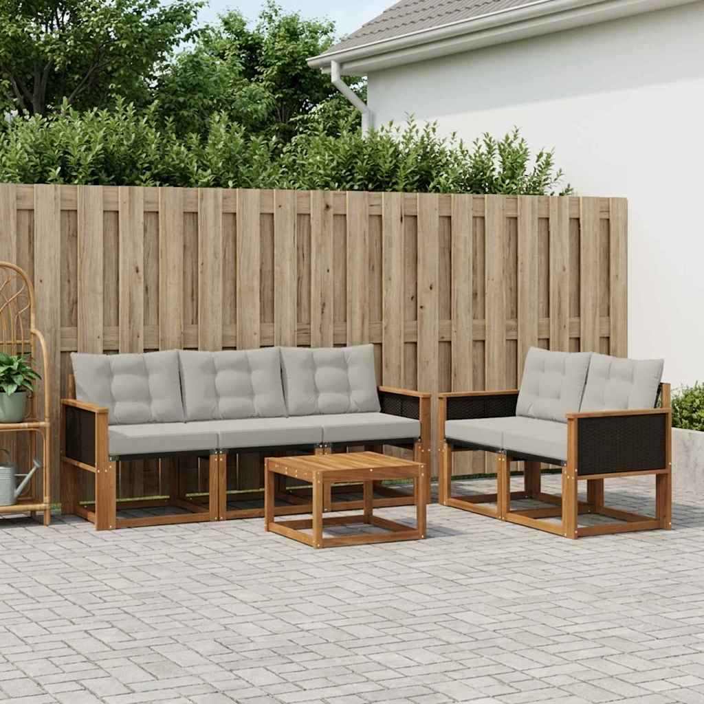 Outdoor-Sofagarnitur mit Kissen 6 pcs Natürlich und Hellgrau