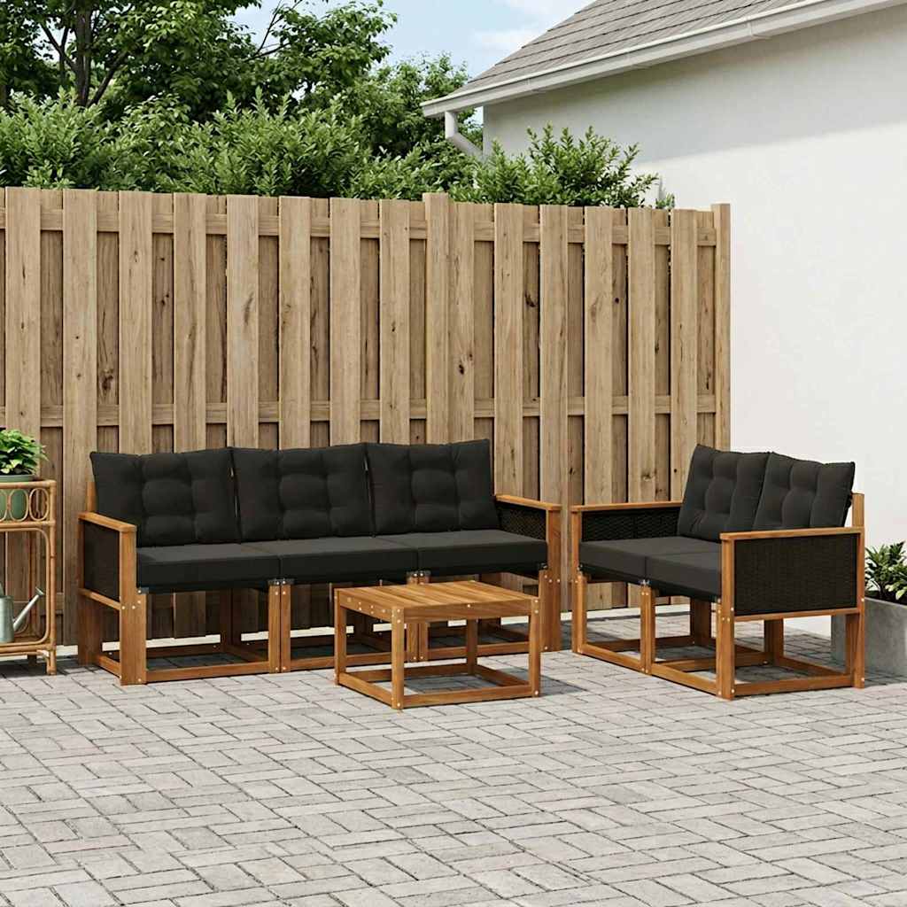 Outdoor-Sofagarnitur mit Kissen 6 pcs Natürlich und Schwarz