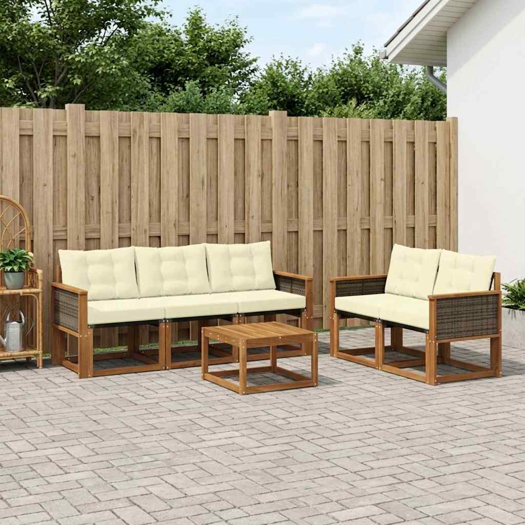 Outdoor-Sofagarnitur mit Kissen 6 pcs Natur und Creme