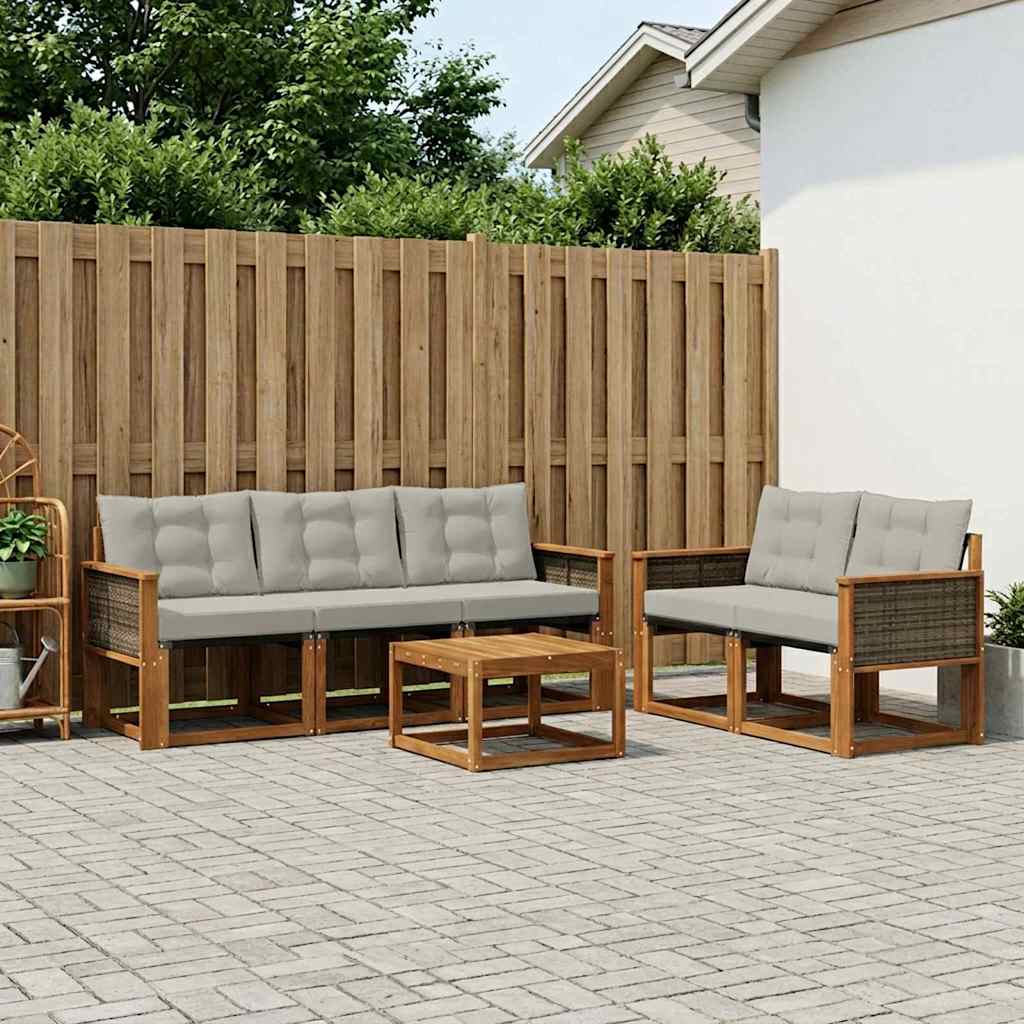 Outdoor-Sofagarnitur mit Kissen 6 pcs Natürlich und Hellgrau