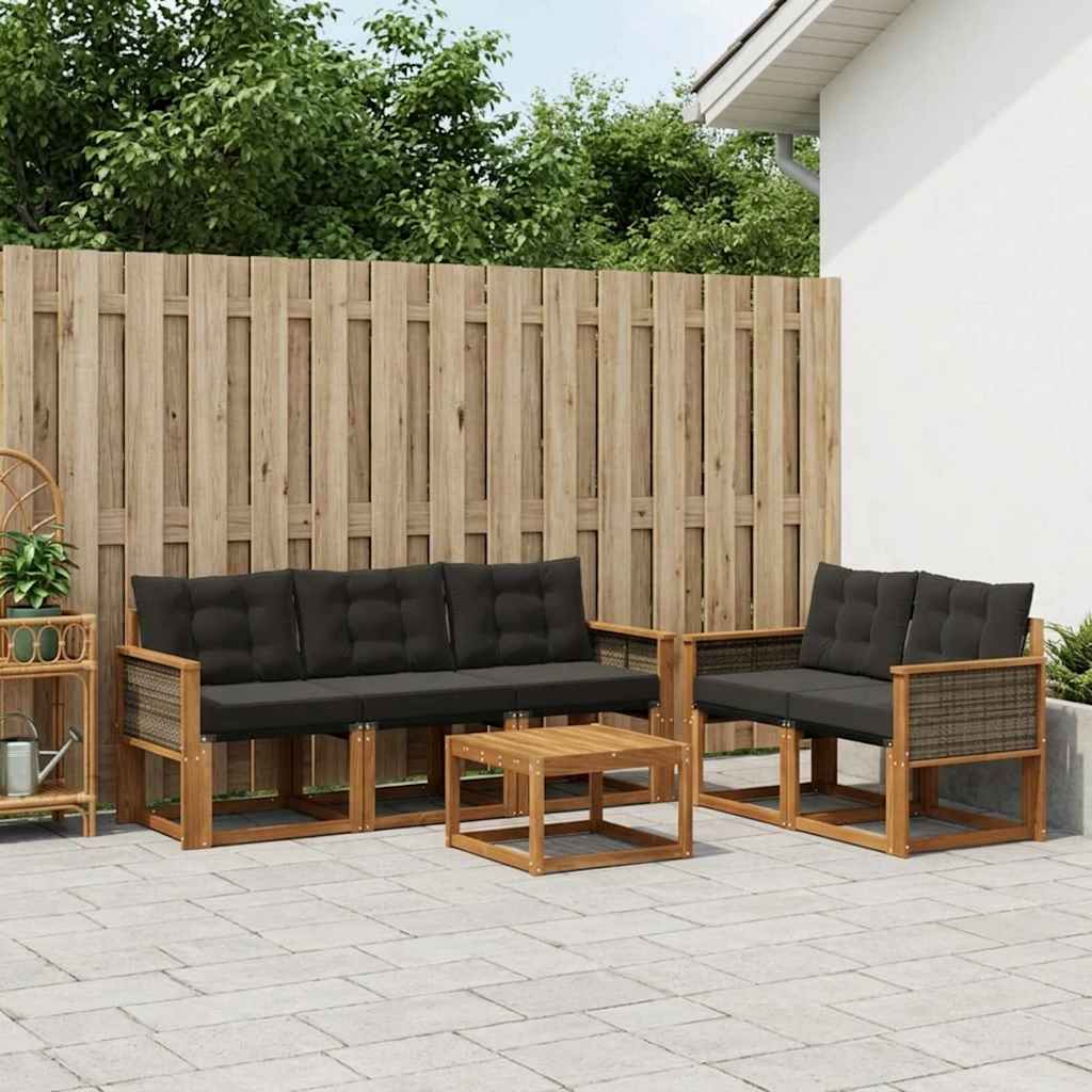 Outdoor-Sofagarnitur 6 stk. Natürlich und Schwarz