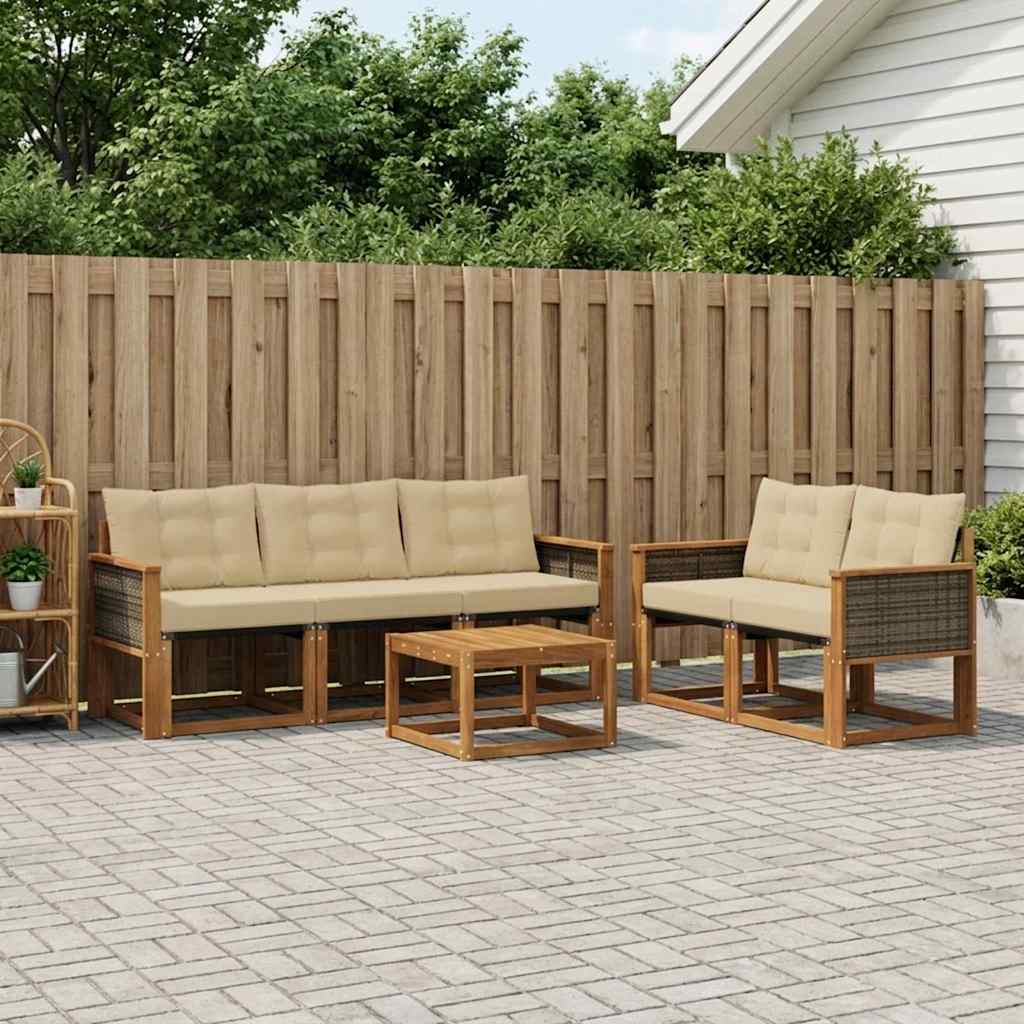 Outdoor-Sofagarnitur mit Kissen 6 pcs Natur und Beige