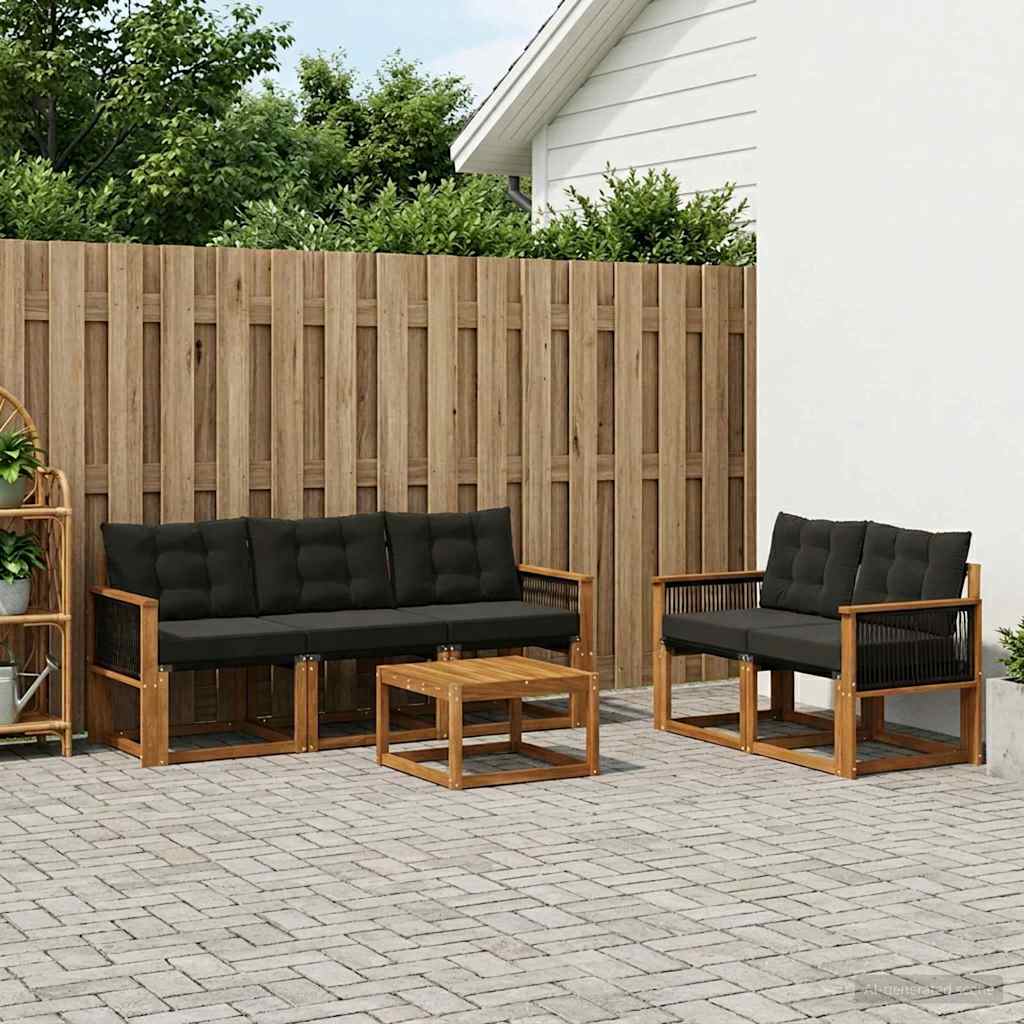 Outdoor-Sofagarnitur 6 stk. Natürlich und Schwarz