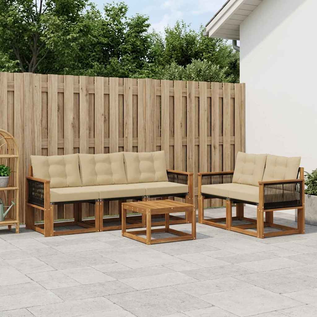 Outdoor-Sofagarnitur mit Kissen 6 pcs Natur und Beige