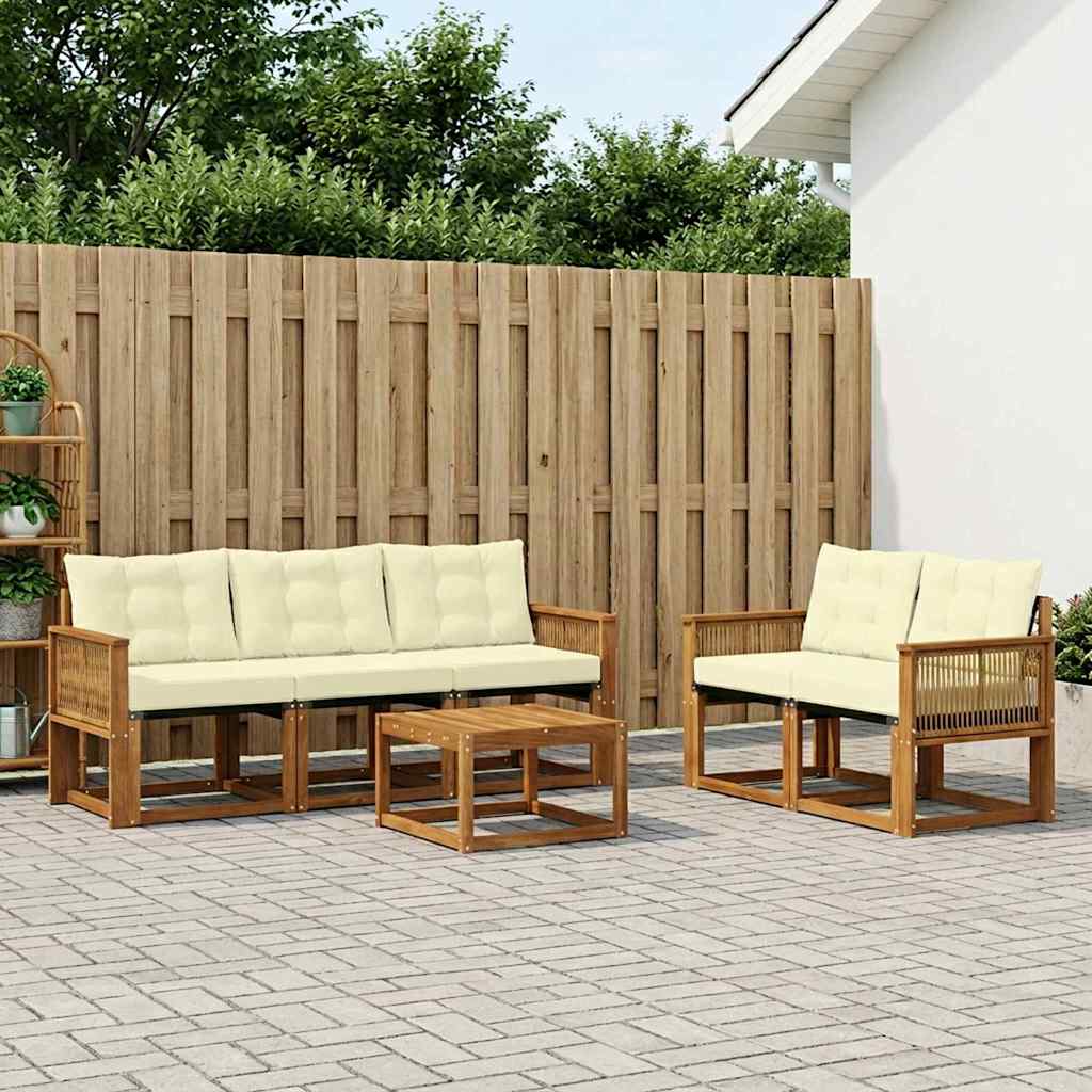 Outdoor-Sofagarnitur mit Kissen 6 pcs Natur und Creme