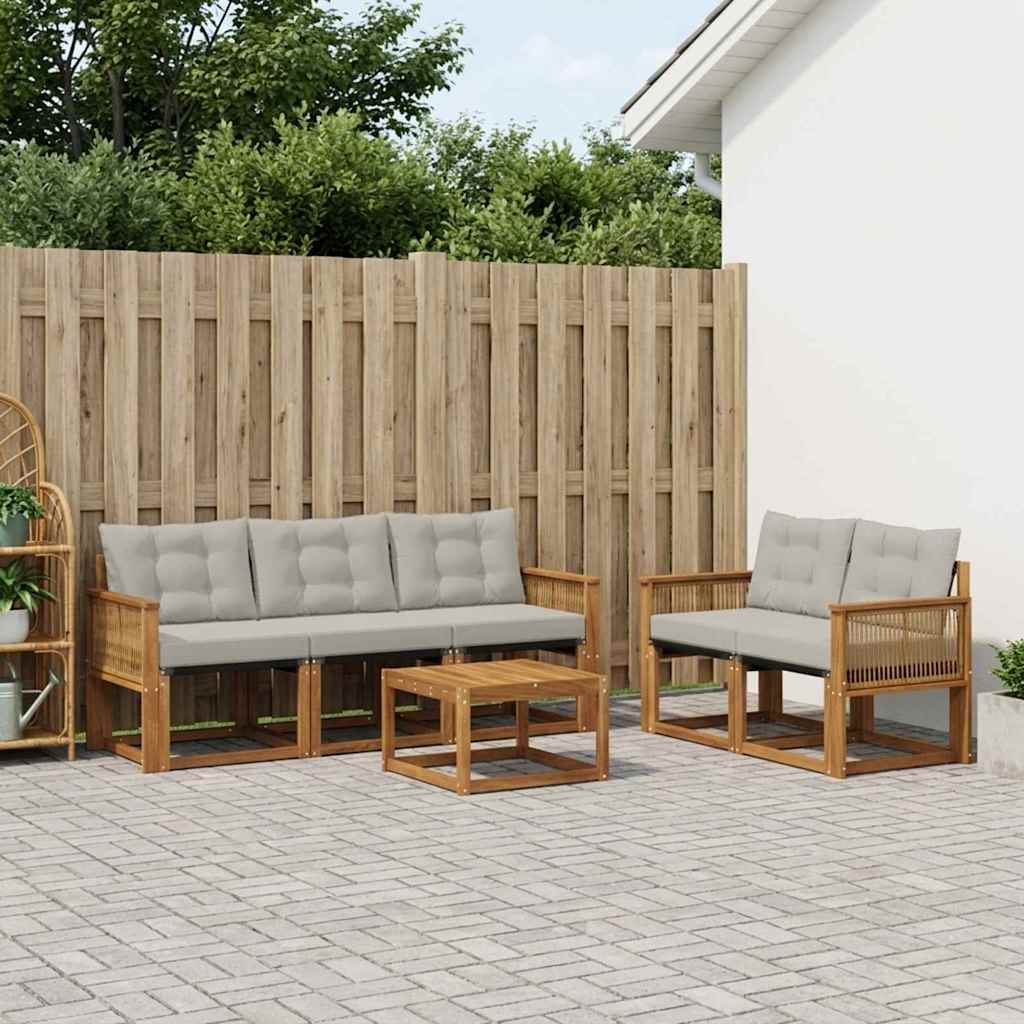 Outdoor-Sofagarnitur mit Kissen 6 pcs Natürlich und Hellgrau