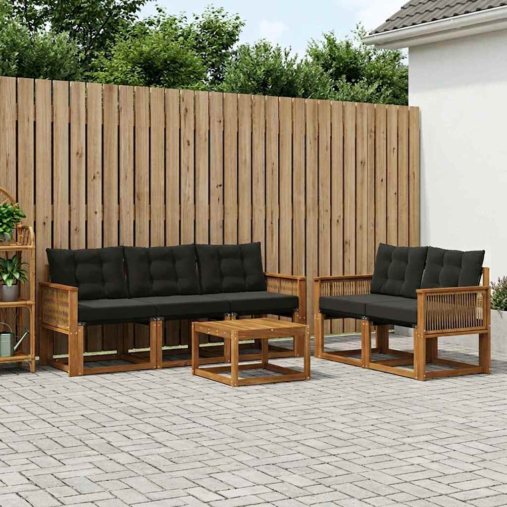 Outdoor-Sofagarnitur mit Kissen 6 pcs Natürlich und Schwarz