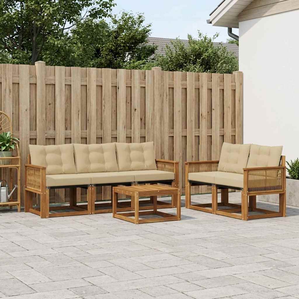 Outdoor-Sofagarnitur mit Kissen 6 pcs Natur und Beige