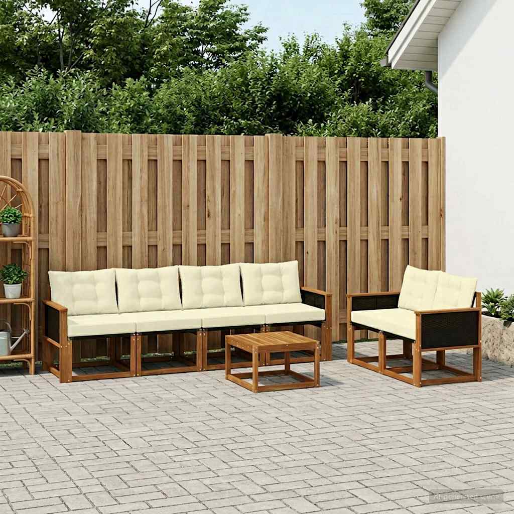 Outdoor-Sofagarnitur 7 stk. Natur und Creme