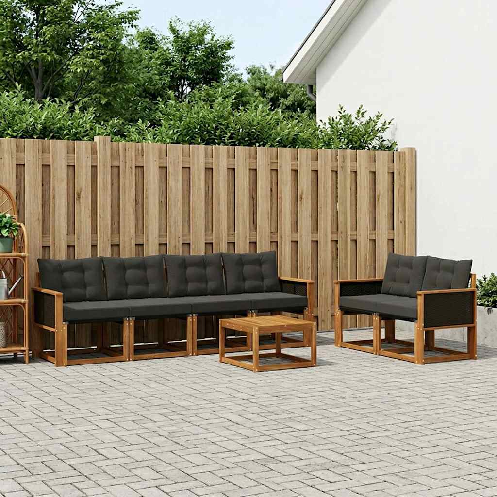 Outdoor-Sofagarnitur mit Kissen 7 pcs Natürlich und Schwarz