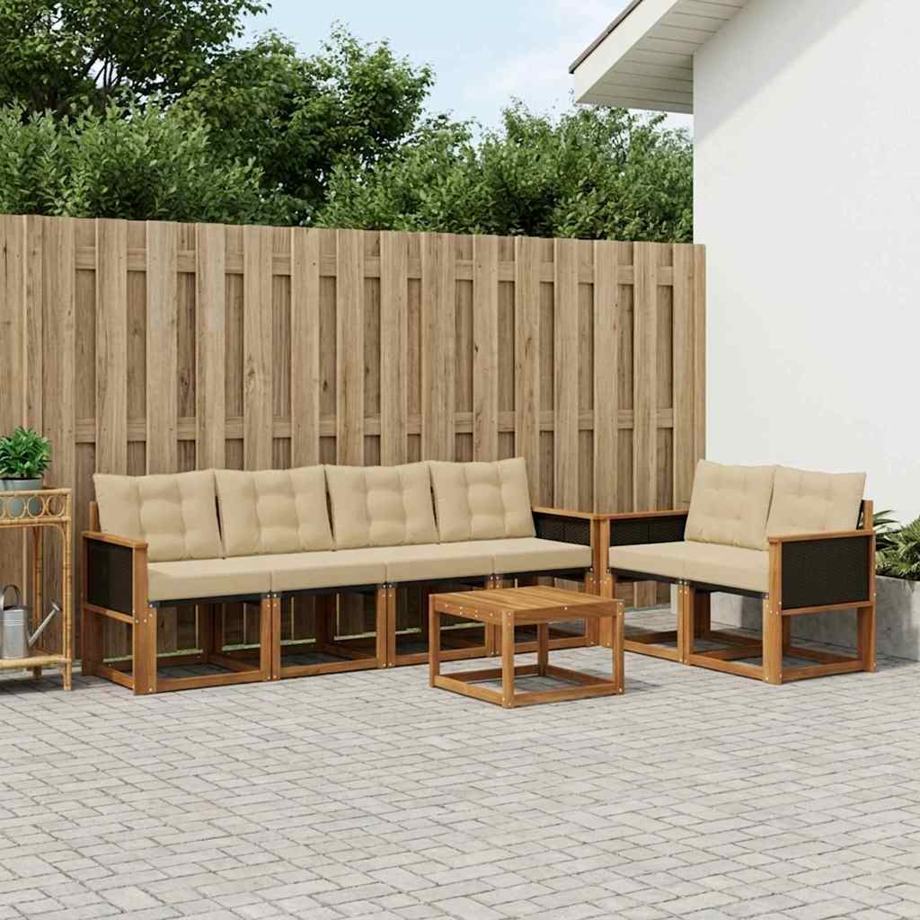 Outdoor-Sofagarnitur mit Kissen 7 pcs Natur und Beige