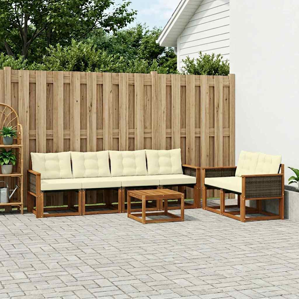 Outdoor-Sofagarnitur mit Kissen 7 pcs Natur und Creme