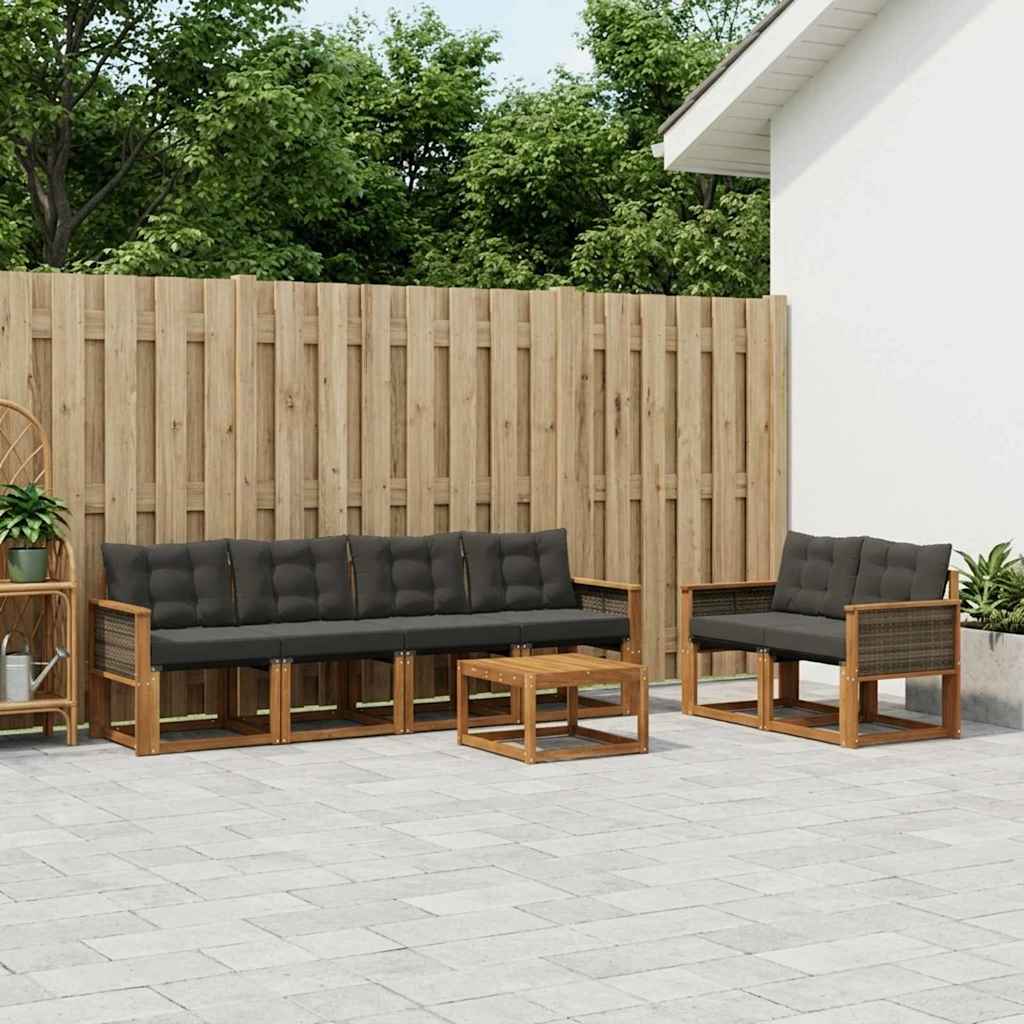 Outdoor-Sofagarnitur 7 stk. Natur und Schwarz