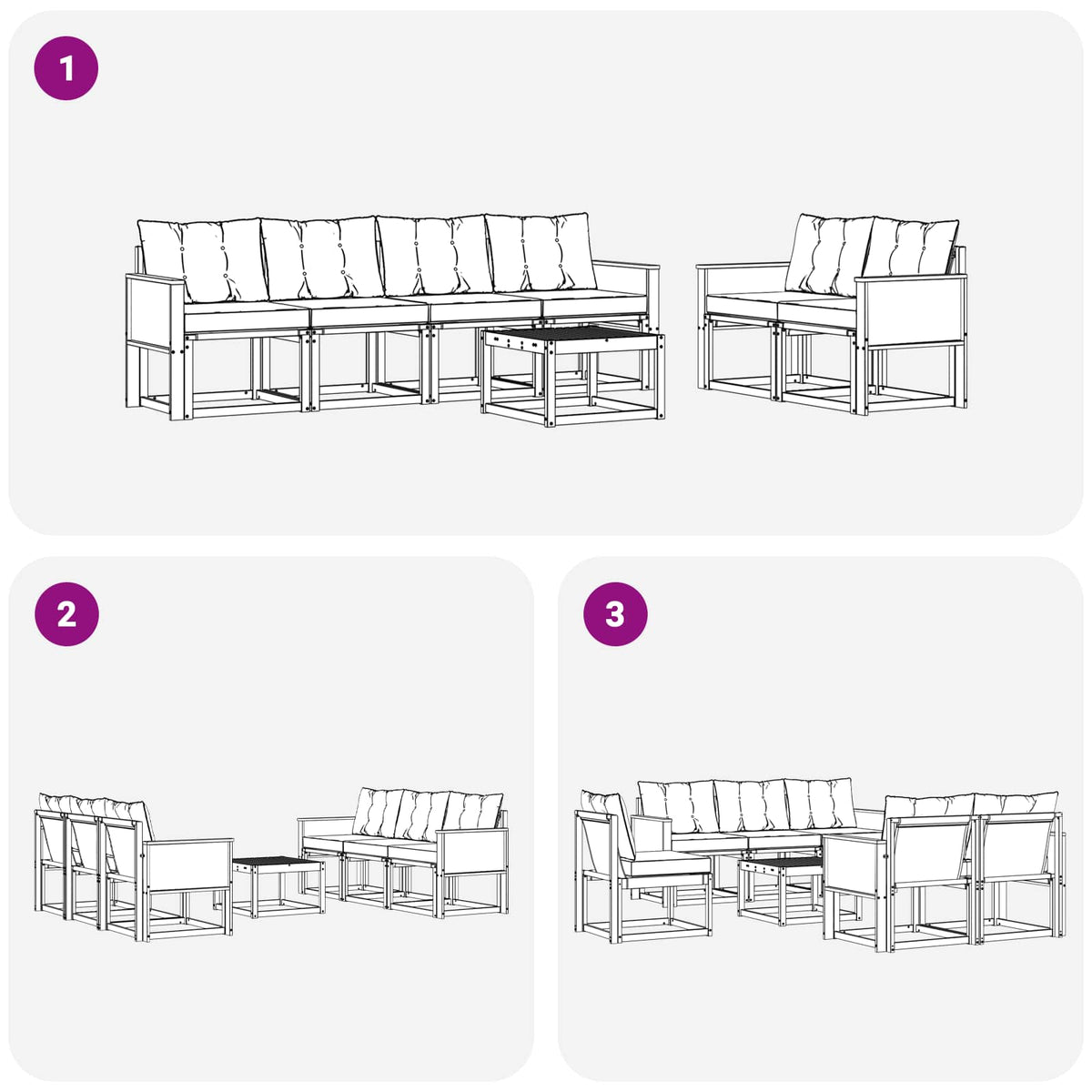 Outdoor-Sofagarnitur 7 stk. Natur und Schwarz