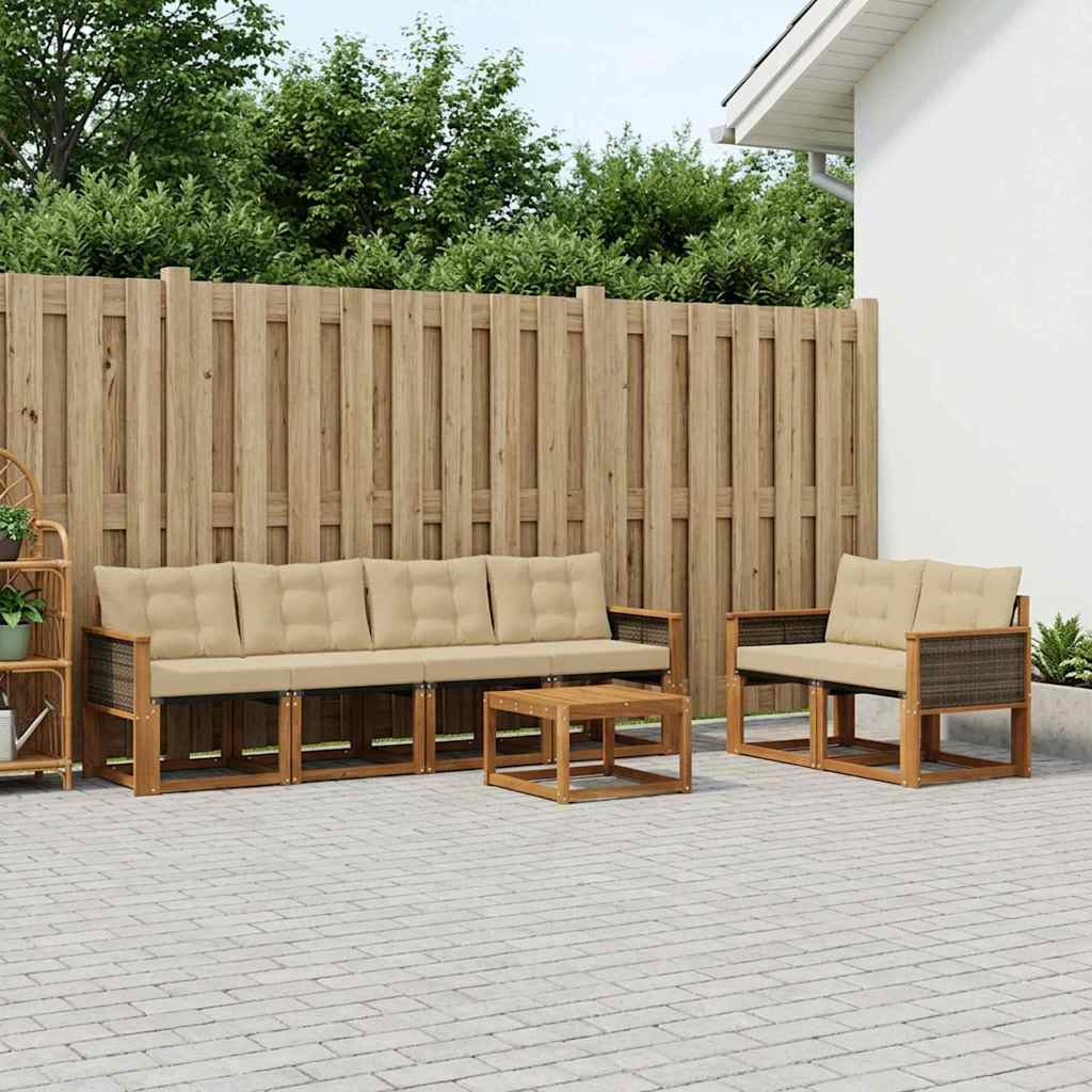 Outdoor-Sofagarnitur mit Kissen 7 pcs Natur und Beige