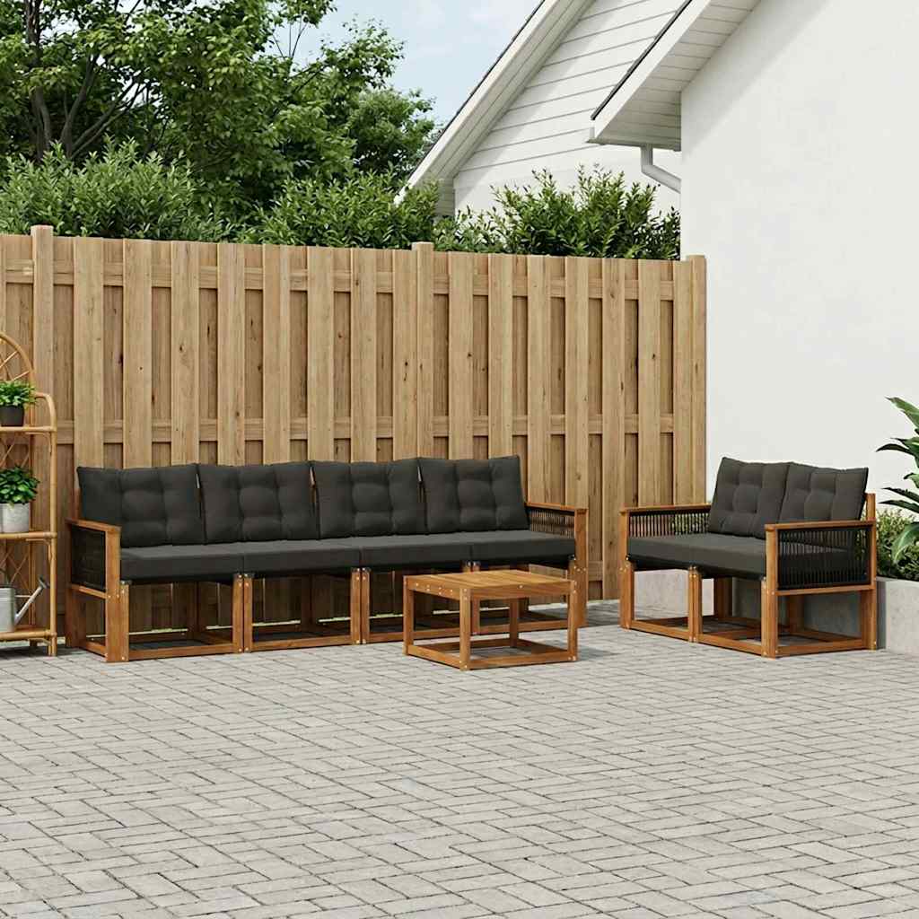 Outdoor-Sofagarnitur 7 stk. Natürlich und Schwarz