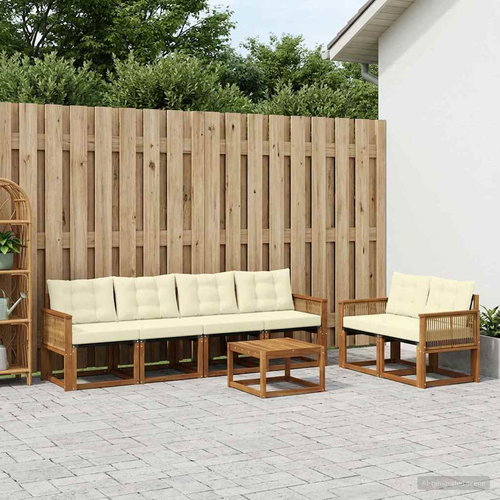Outdoor-Sofagarnitur mit Kissen 7 pcs Natur und Creme
