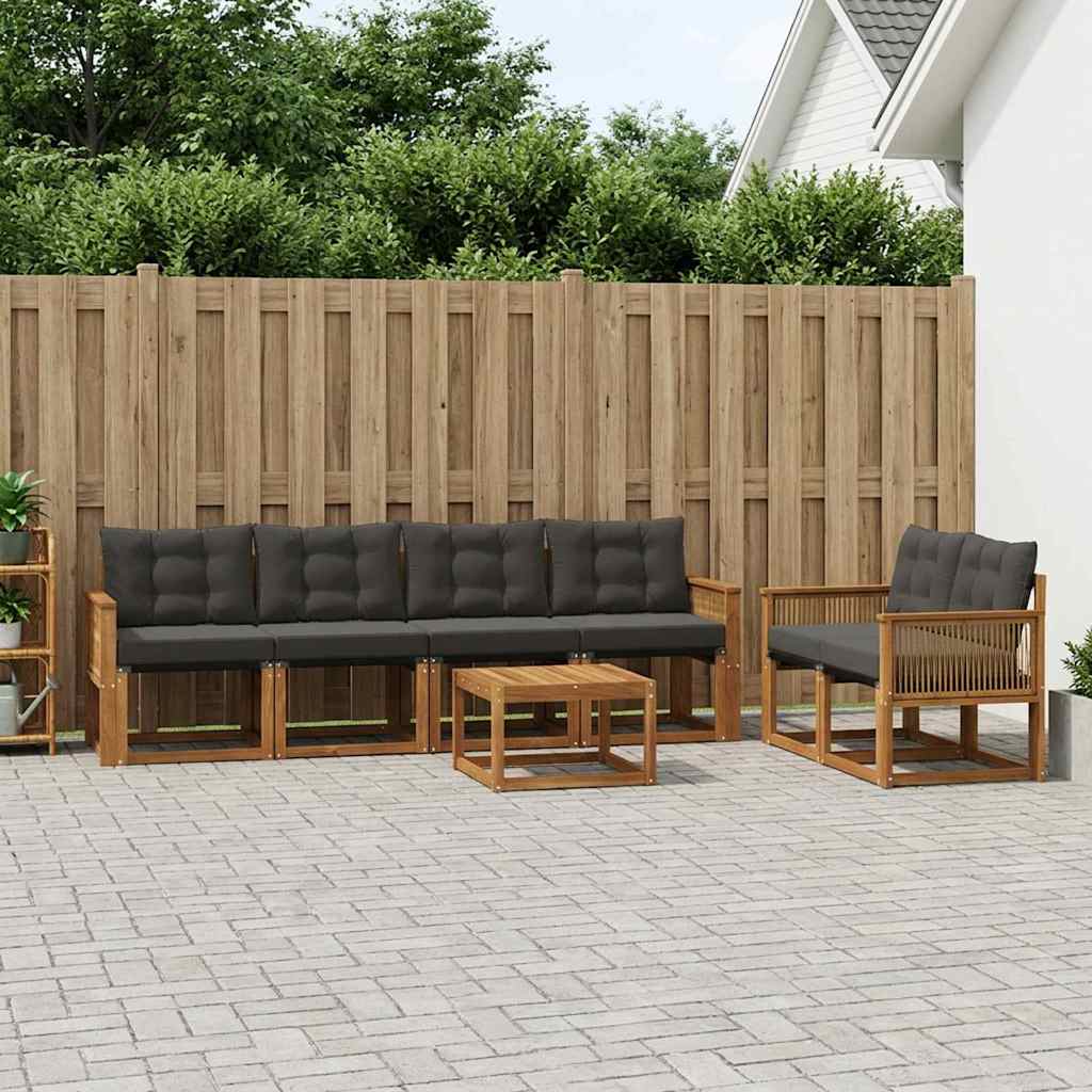 Outdoor-Sofagarnitur mit Kissen 7 pcs Natürlich und Schwarz
