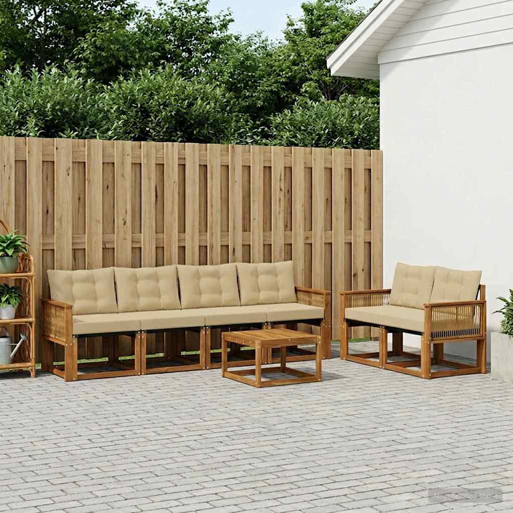 Outdoor-Sofagarnitur mit Kissen 7 pcs Natur und Beige