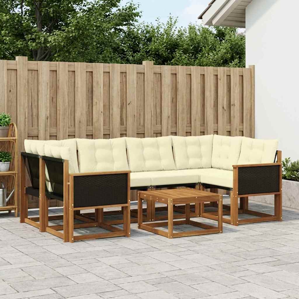 Outdoor-Sofagarnitur 7 stk. Natur und Creme