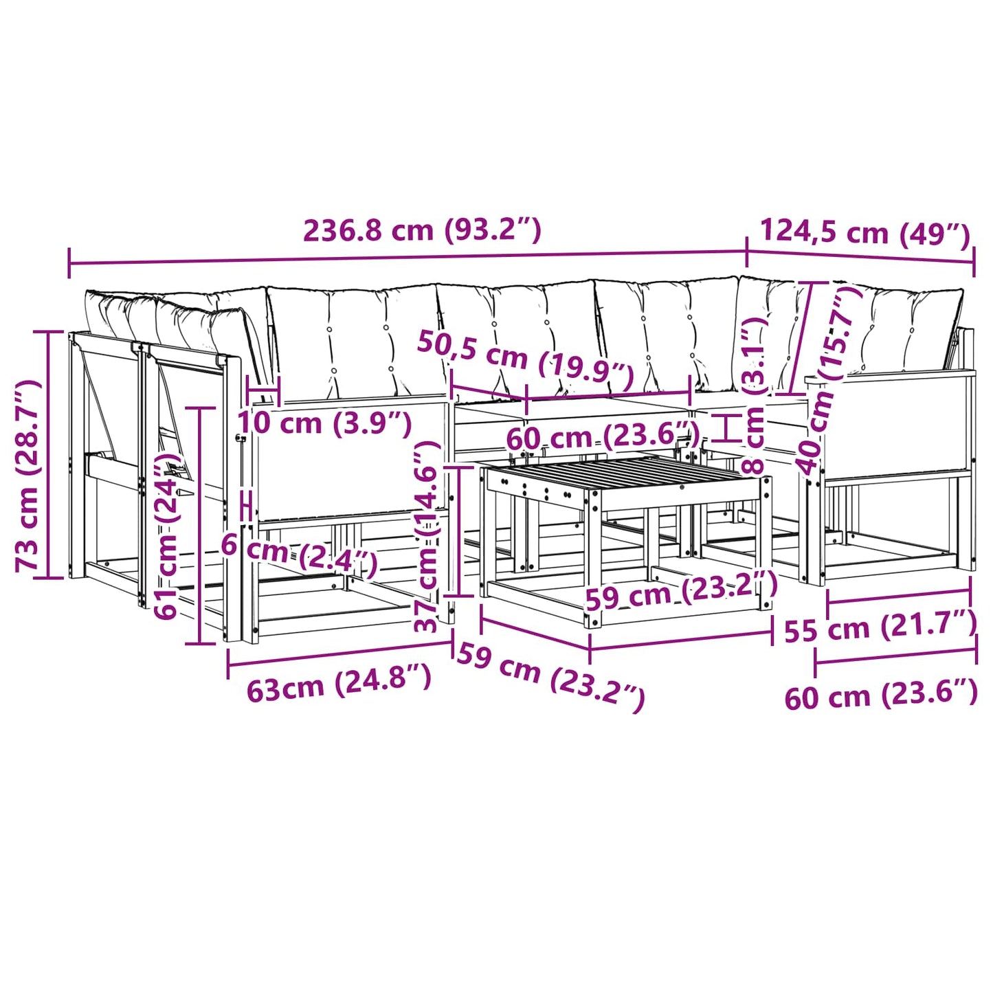 Outdoor-Sofagarnitur 7 stk. Natur und Creme