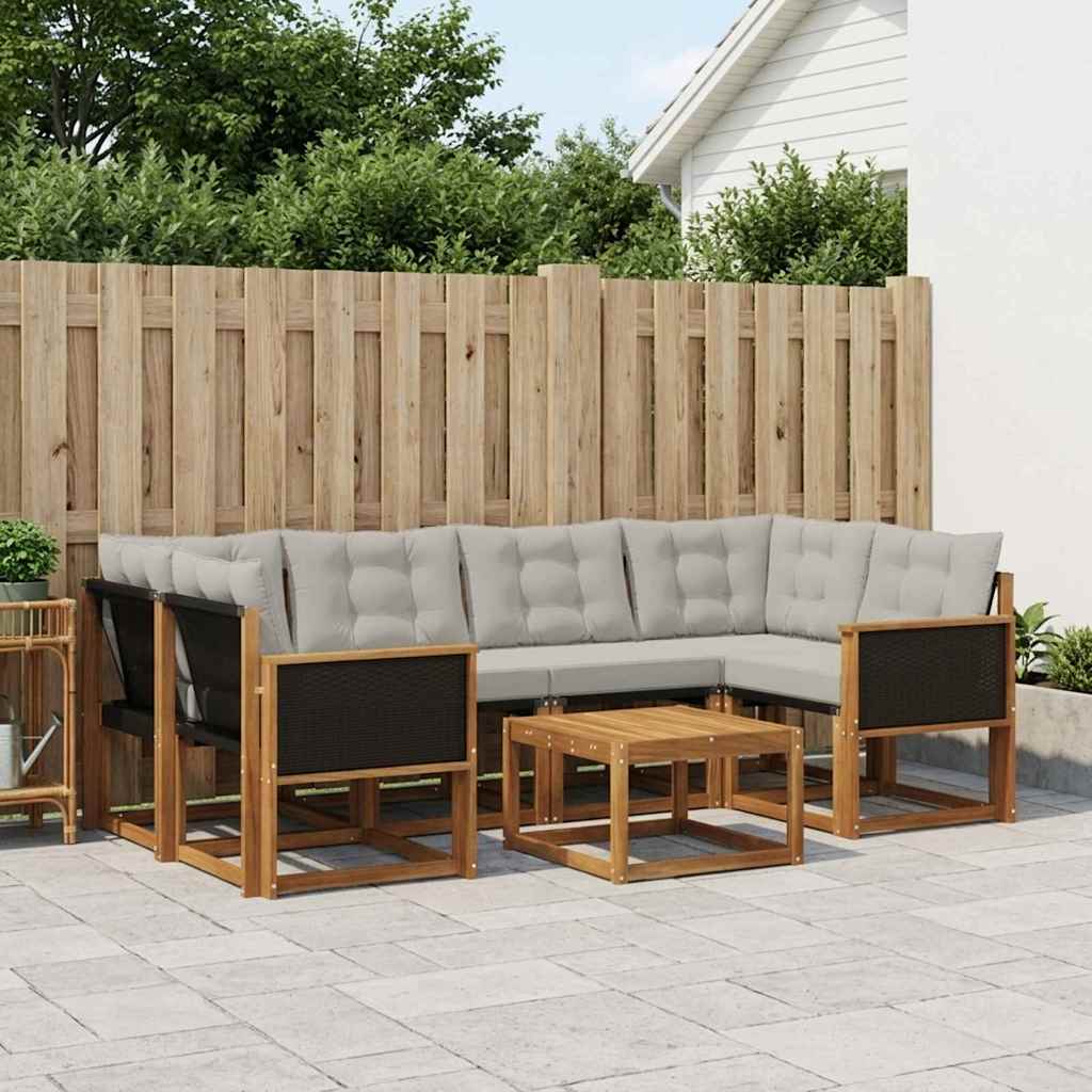 Outdoor-Sofagarnitur mit Kissen 7 pcs Natürlich und Hellgrau