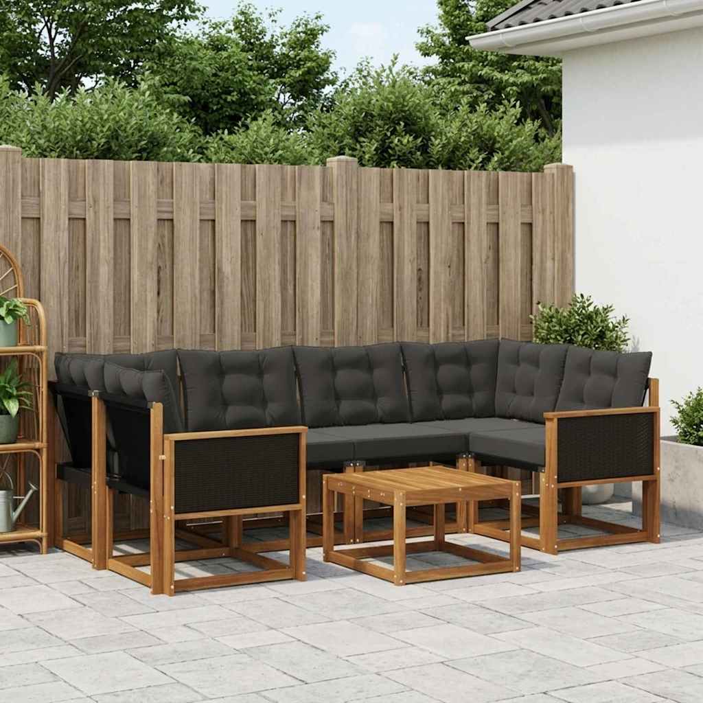 Outdoor-Sofagarnitur 7 stk. Natürlich und Schwarz
