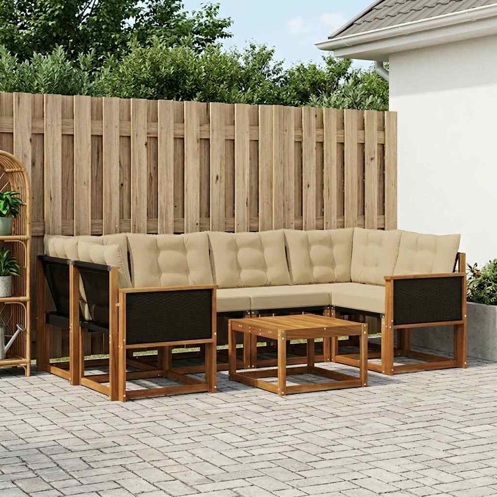 Outdoor-Sofagarnitur mit Kissen 7 pcs Natur und Beige