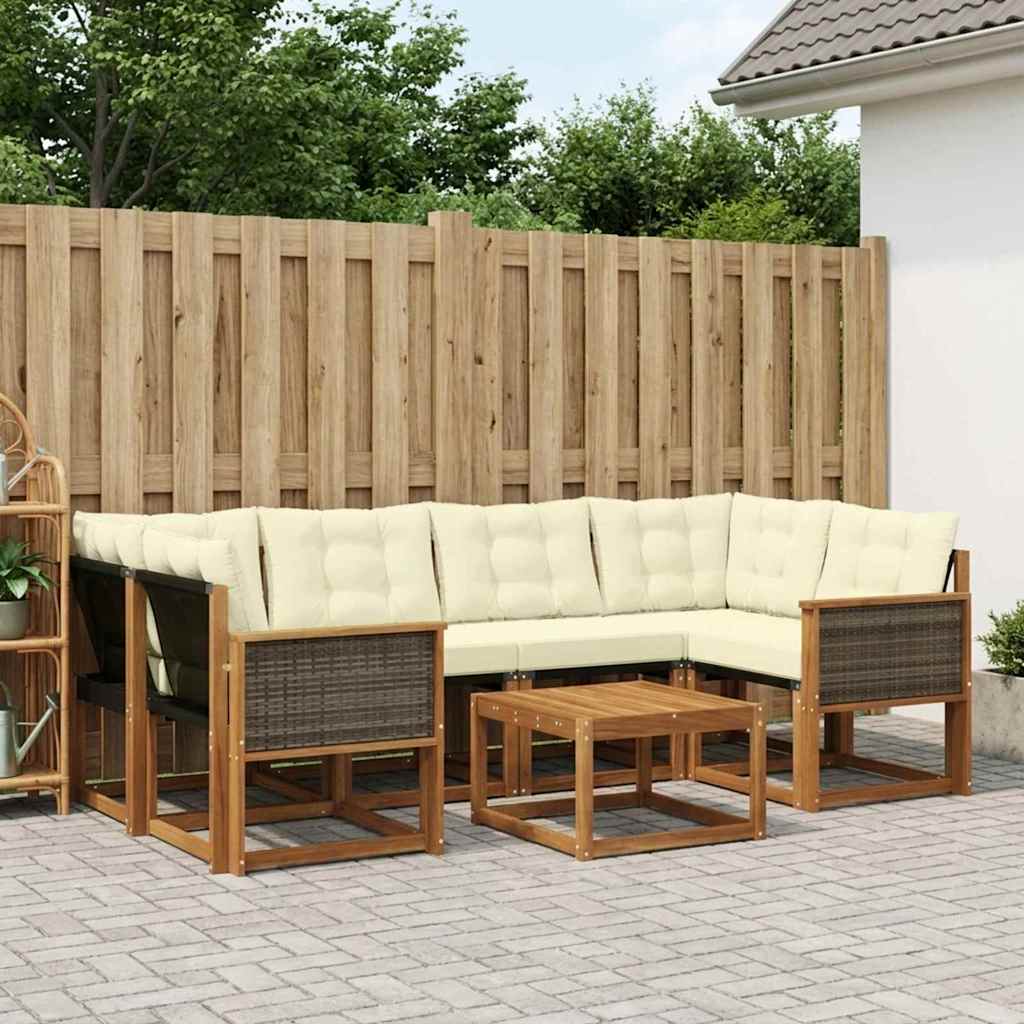 Outdoor-Sofagarnitur mit Kissen 7 pcs Natur und Creme