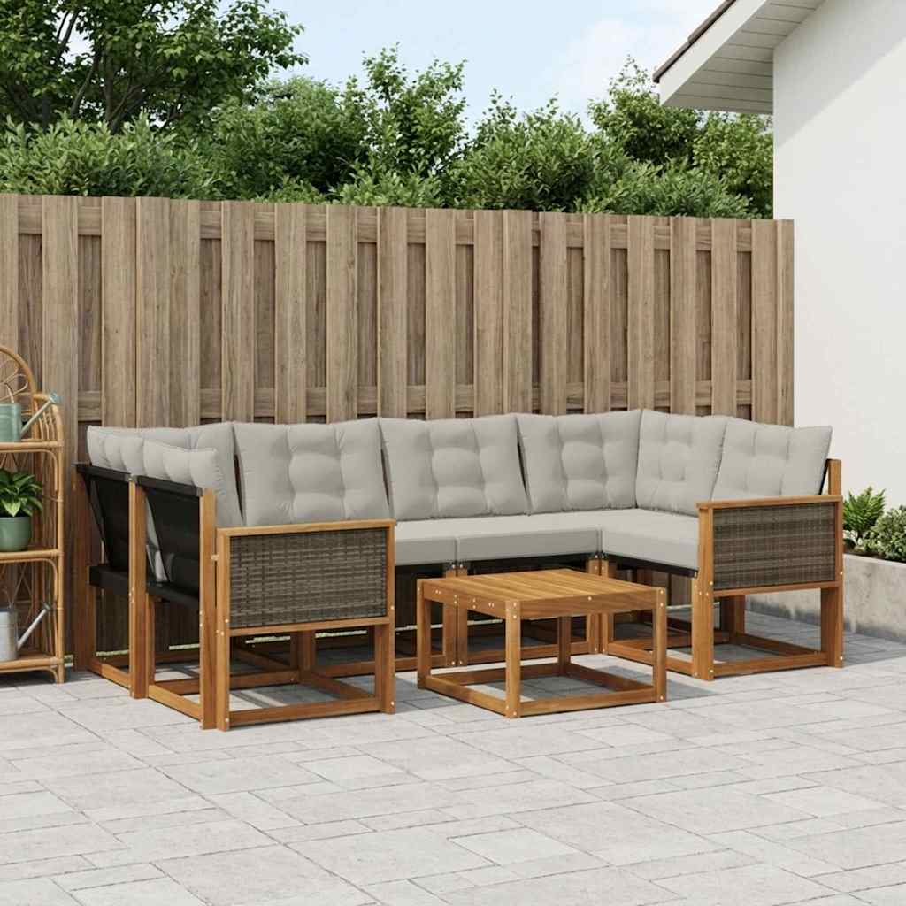 Outdoor-Sofagarnitur mit Kissen 7 pcs Natürlich und Hellgrau