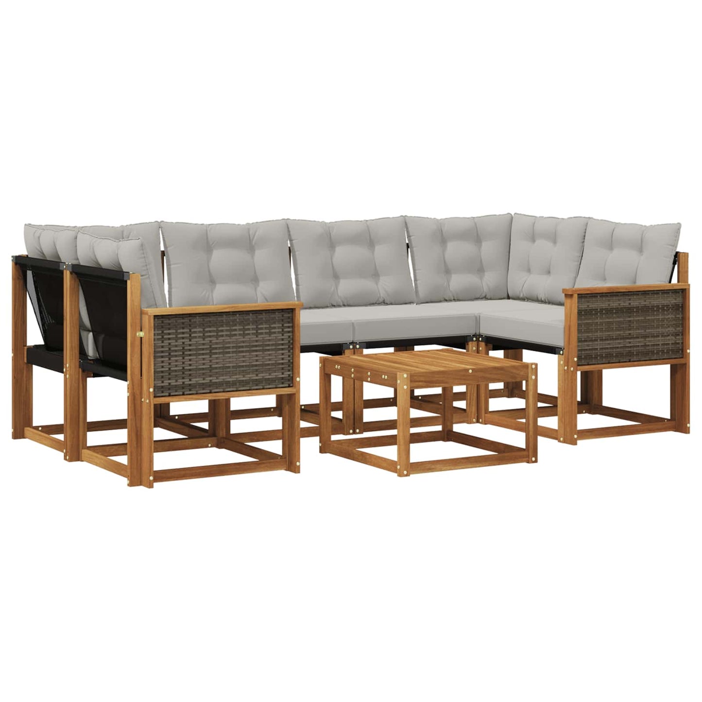 Outdoor-Sofagarnitur mit Kissen 7 pcs Natürlich und Hellgrau
