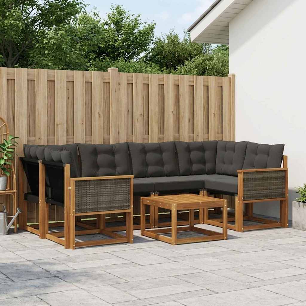 Outdoor-Sofagarnitur mit Kissen 7 pcs Natürlich und Schwarz