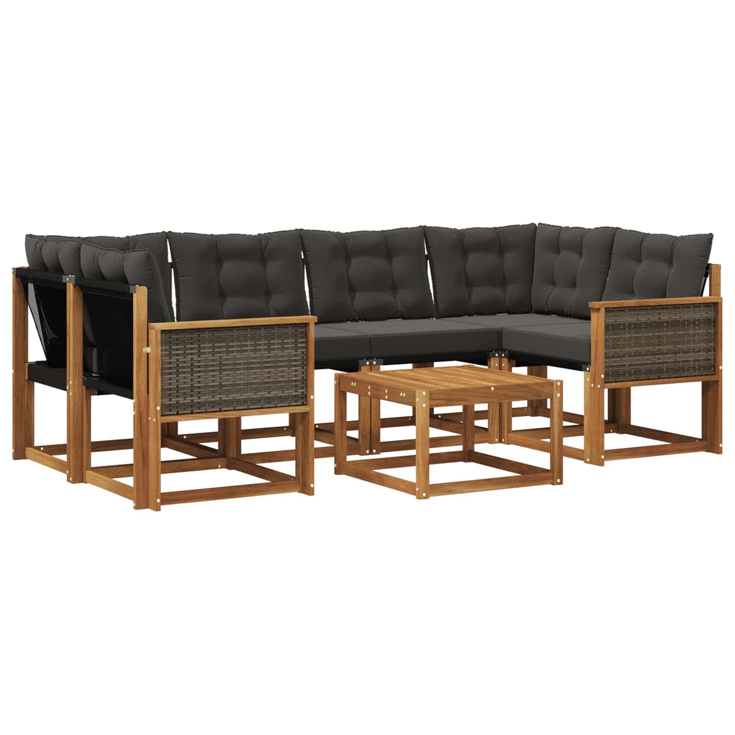 Outdoor-Sofagarnitur mit Kissen 7 pcs Natürlich und Schwarz