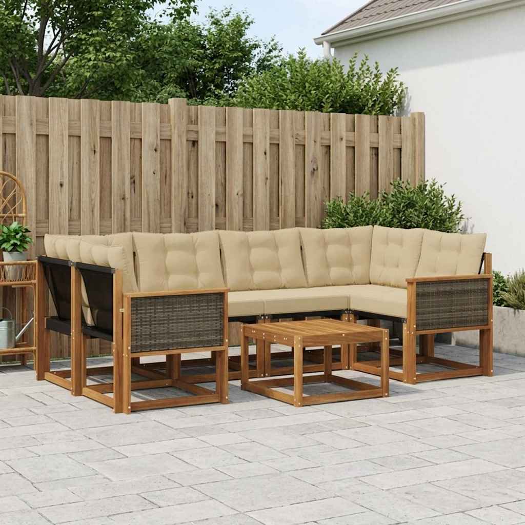 Outdoor-Sofagarnitur mit Kissen 7 pcs Natur und Beige