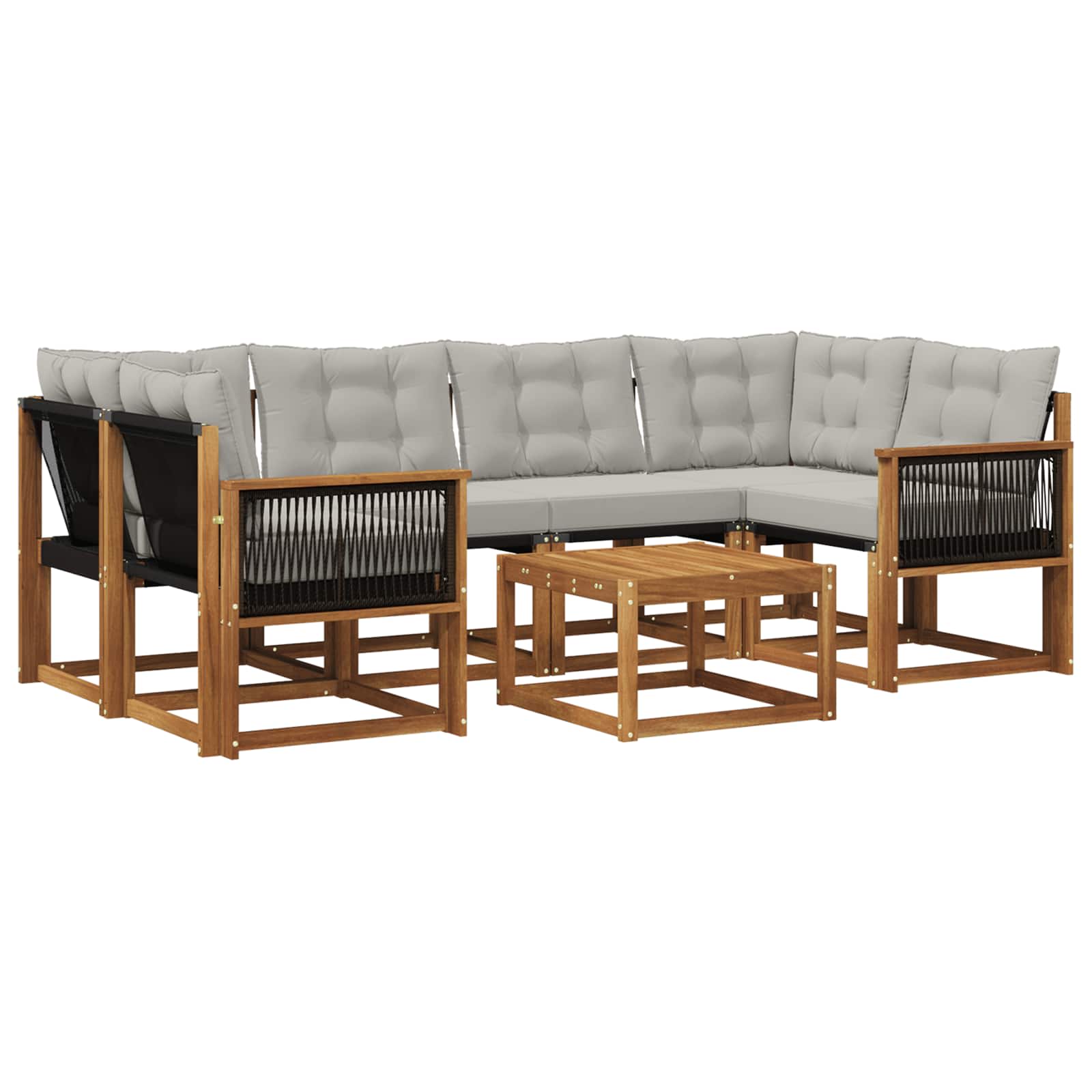 Outdoor-Sofagarnitur mit Kissen 7 pcs Natürlich und Hellgrau