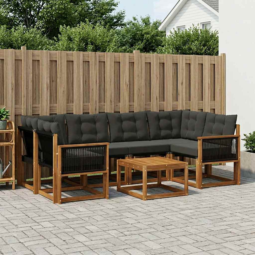 Outdoor-Sofagarnitur mit Kissen 7 pcs Natürlich und Schwarz