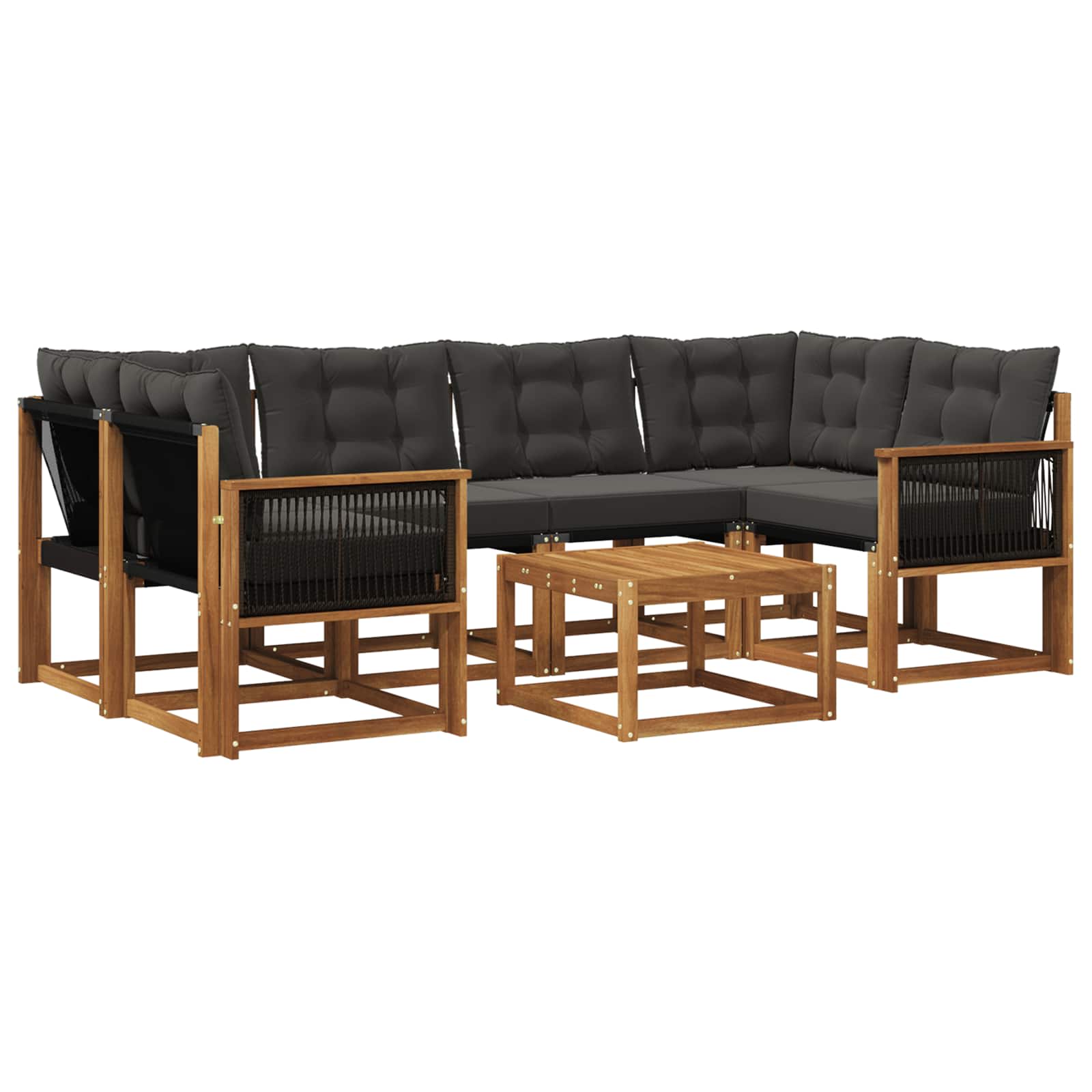 Outdoor-Sofagarnitur mit Kissen 7 pcs Natürlich und Schwarz