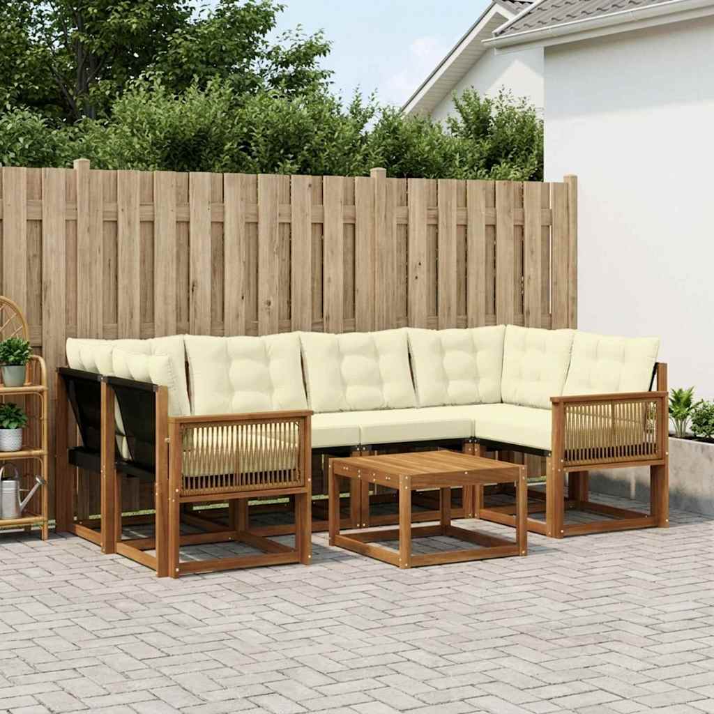 Outdoor-Sofagarnitur 7 stk. Natur und Creme