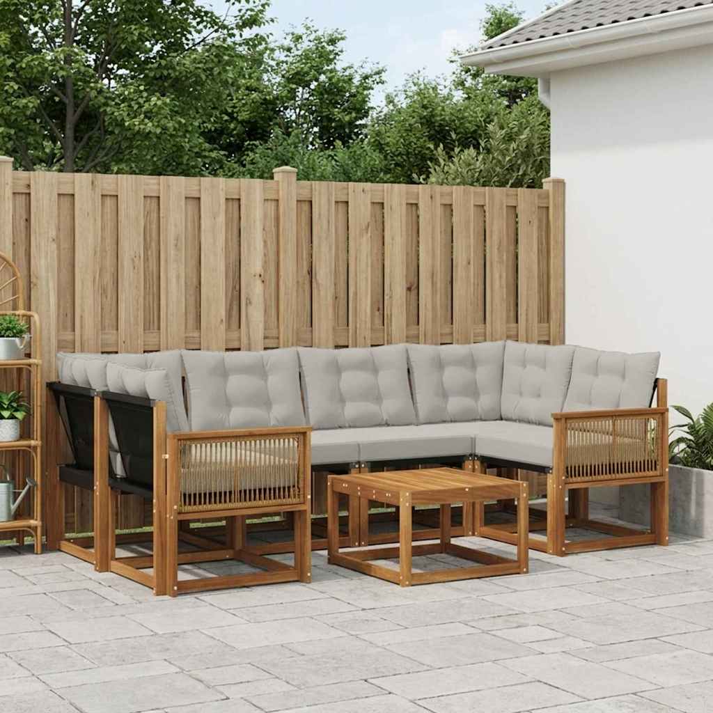 Outdoor-Sofagarnitur mit Kissen 7 pcs Natürlich und Hellgrau