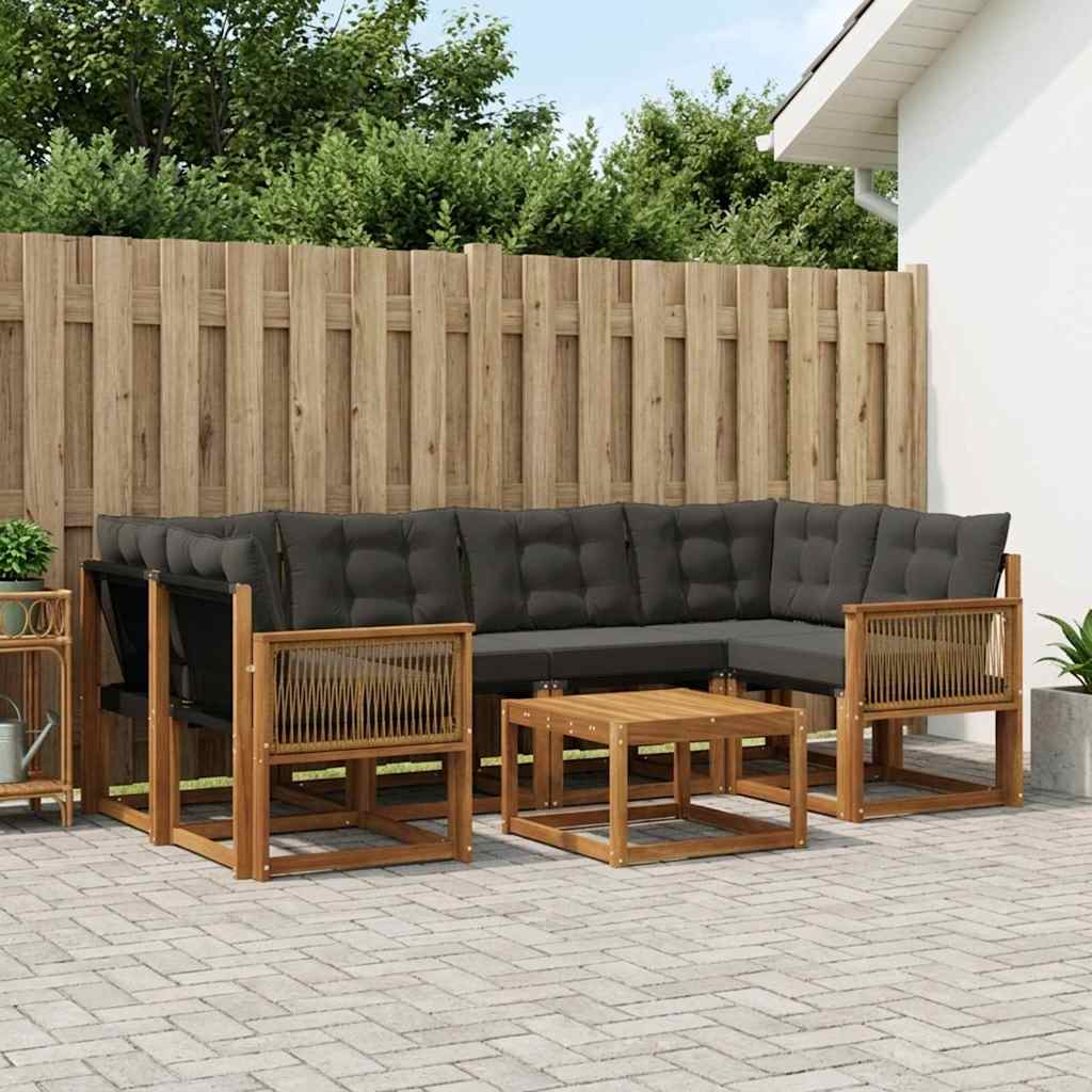 Outdoor-Sofagarnitur 7 stk. Natürlich und Schwarz