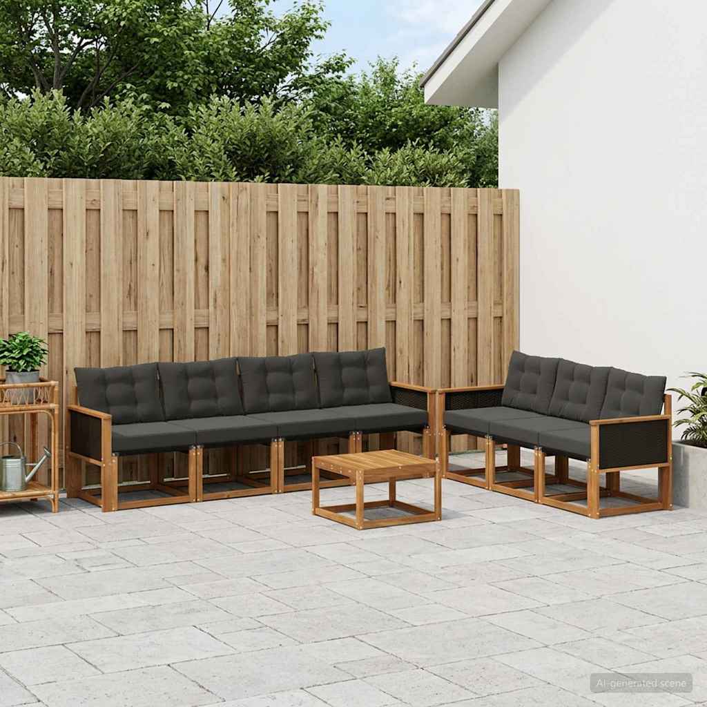 Outdoor-Sofagarnitur 8 stk. Natürlich und Schwarz