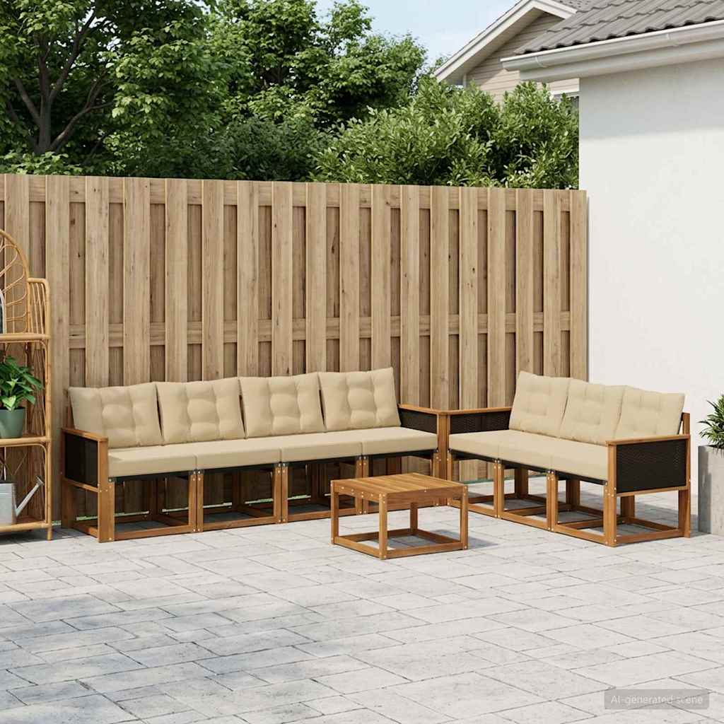 Outdoor-Sofagarnitur mit Kissen 8 pcs Natur und Beige