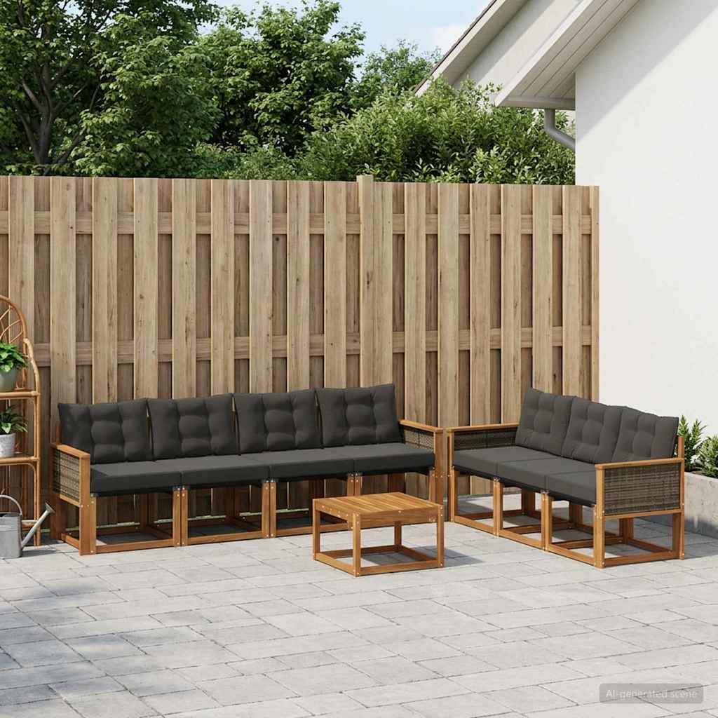Outdoor-Sofagarnitur 8 stk. Natürlich und Schwarz